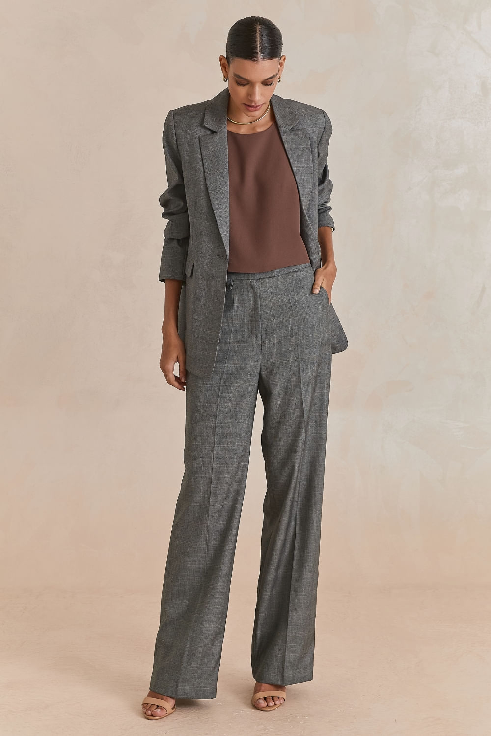 Blazer Alfaiataria Xadrez Carla - Cinza