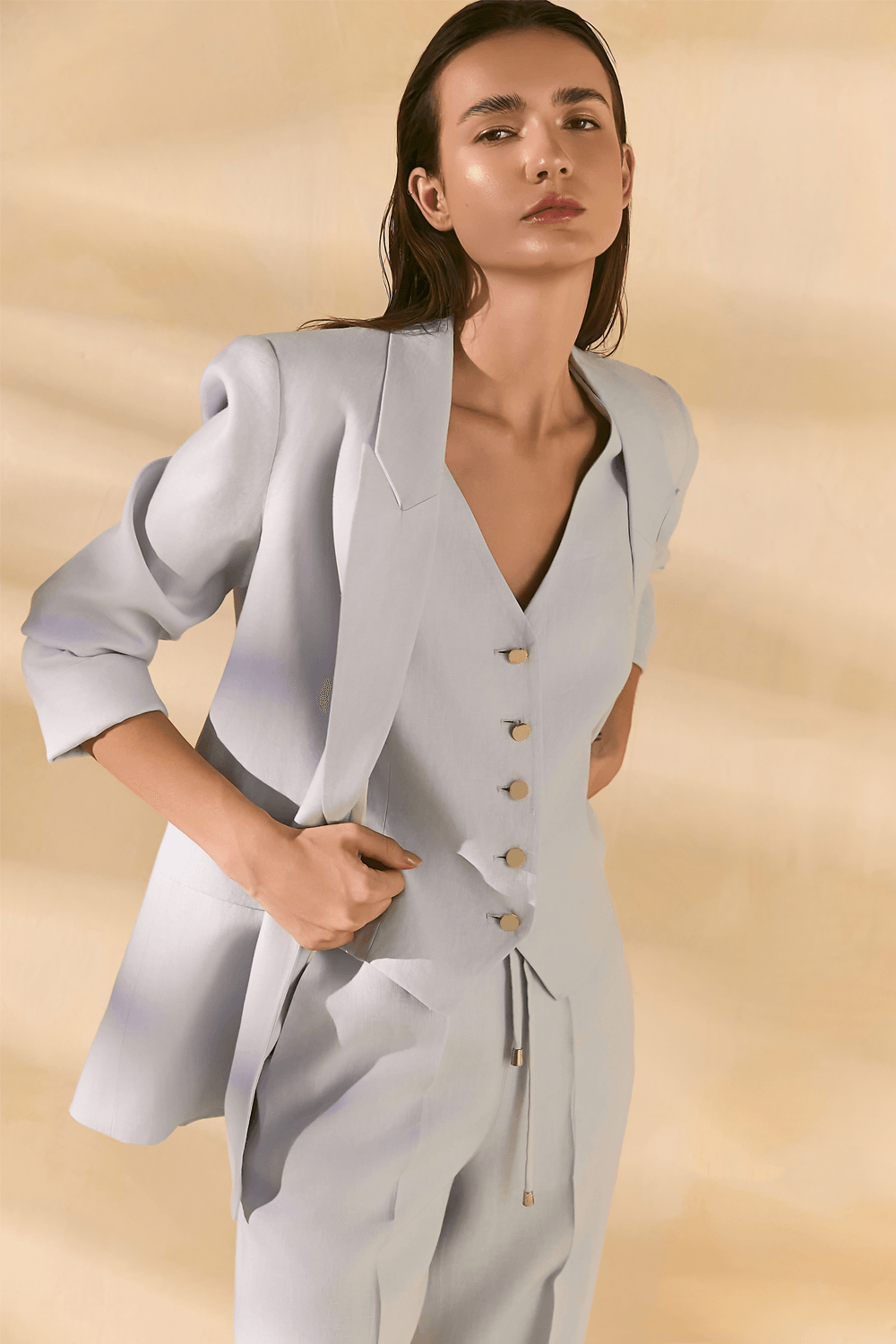 Blazer Alfaiataria Em Linho Sacha - Azul Claro