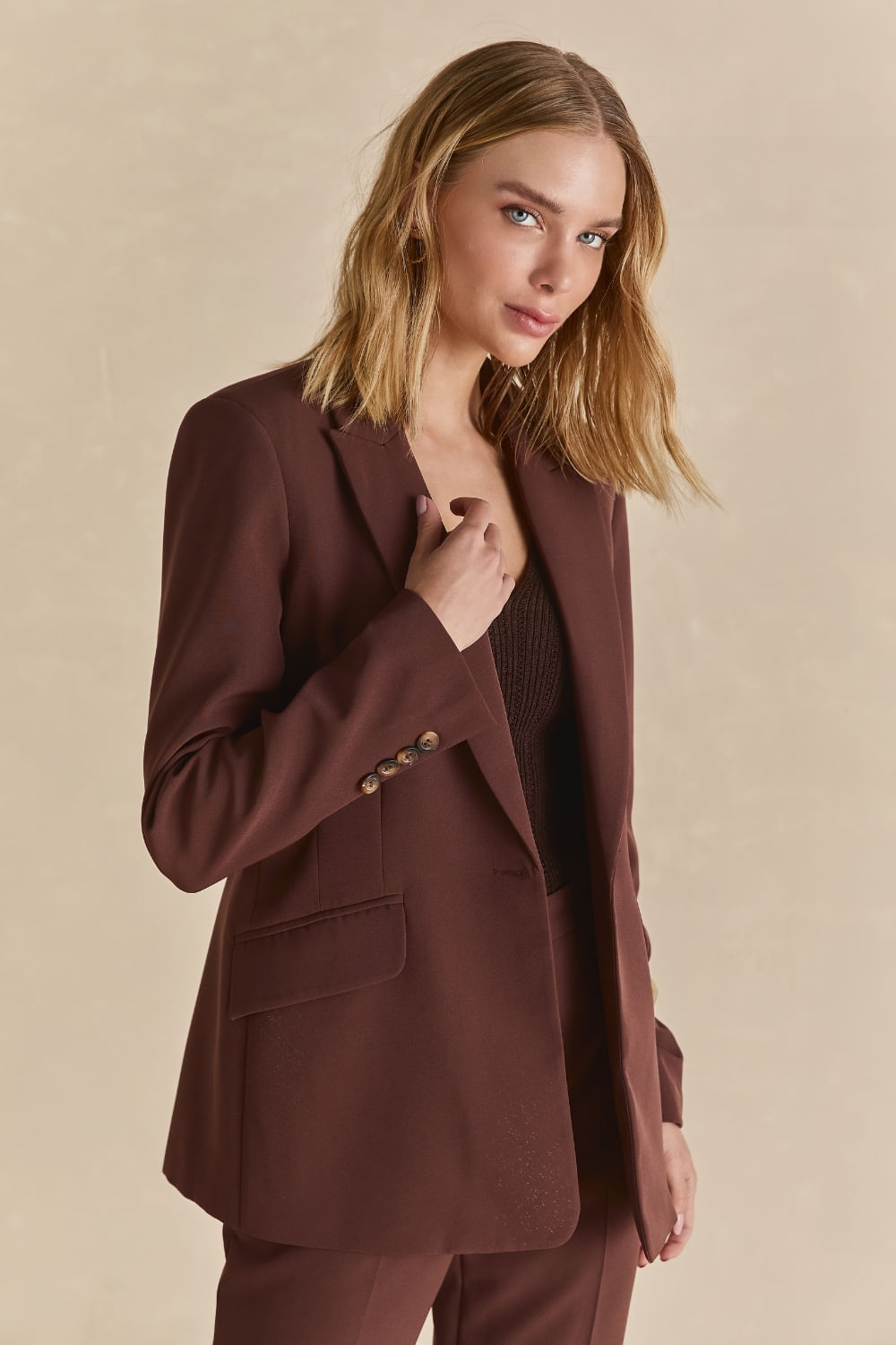 Blazer Alfaiataria Longo Fernanda - Marrom