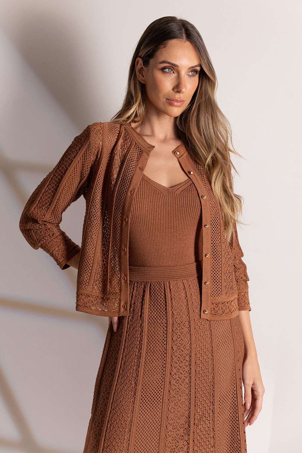 Casaqueto Tricot Donatella Rendado - Caramelo