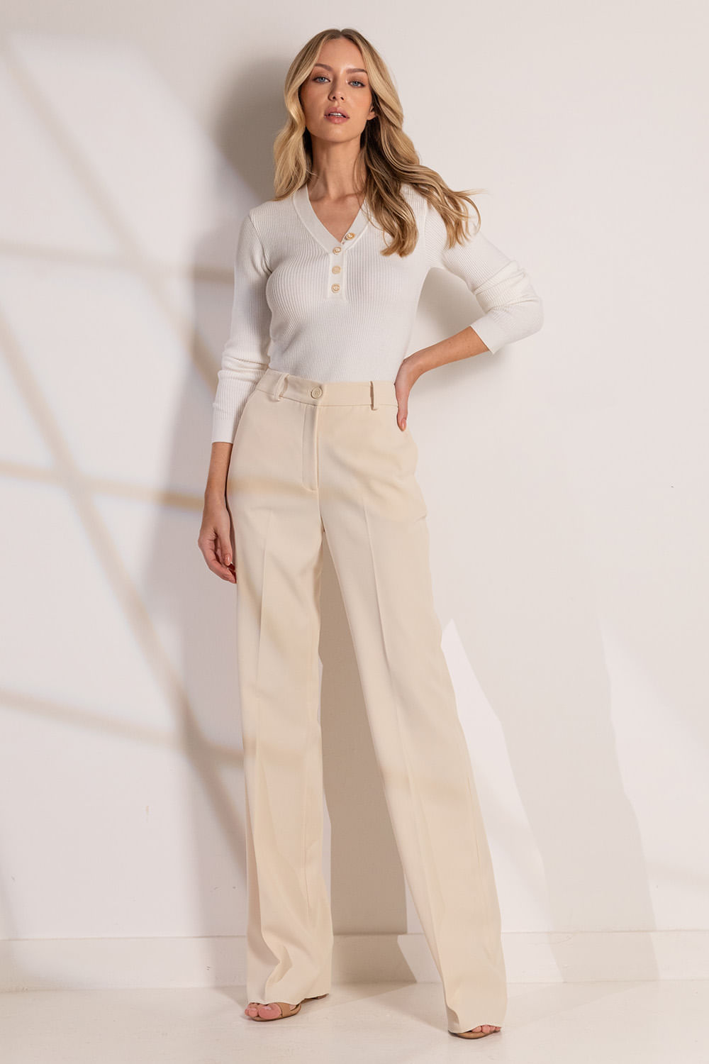 Calça Alfaiataria Pantalona Munik - Manteiga