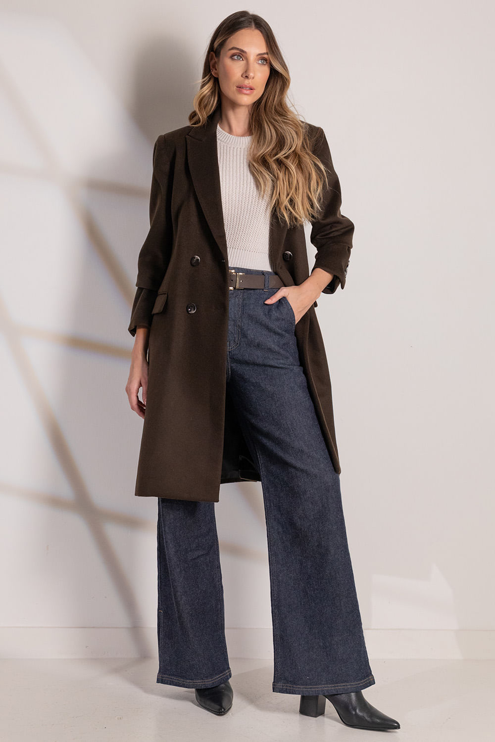 Casaco Longo Lã Cashmere Laura Gold - Café