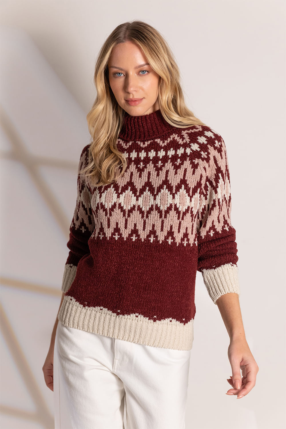Blusão Tricot Anne Padronagem - Vinho