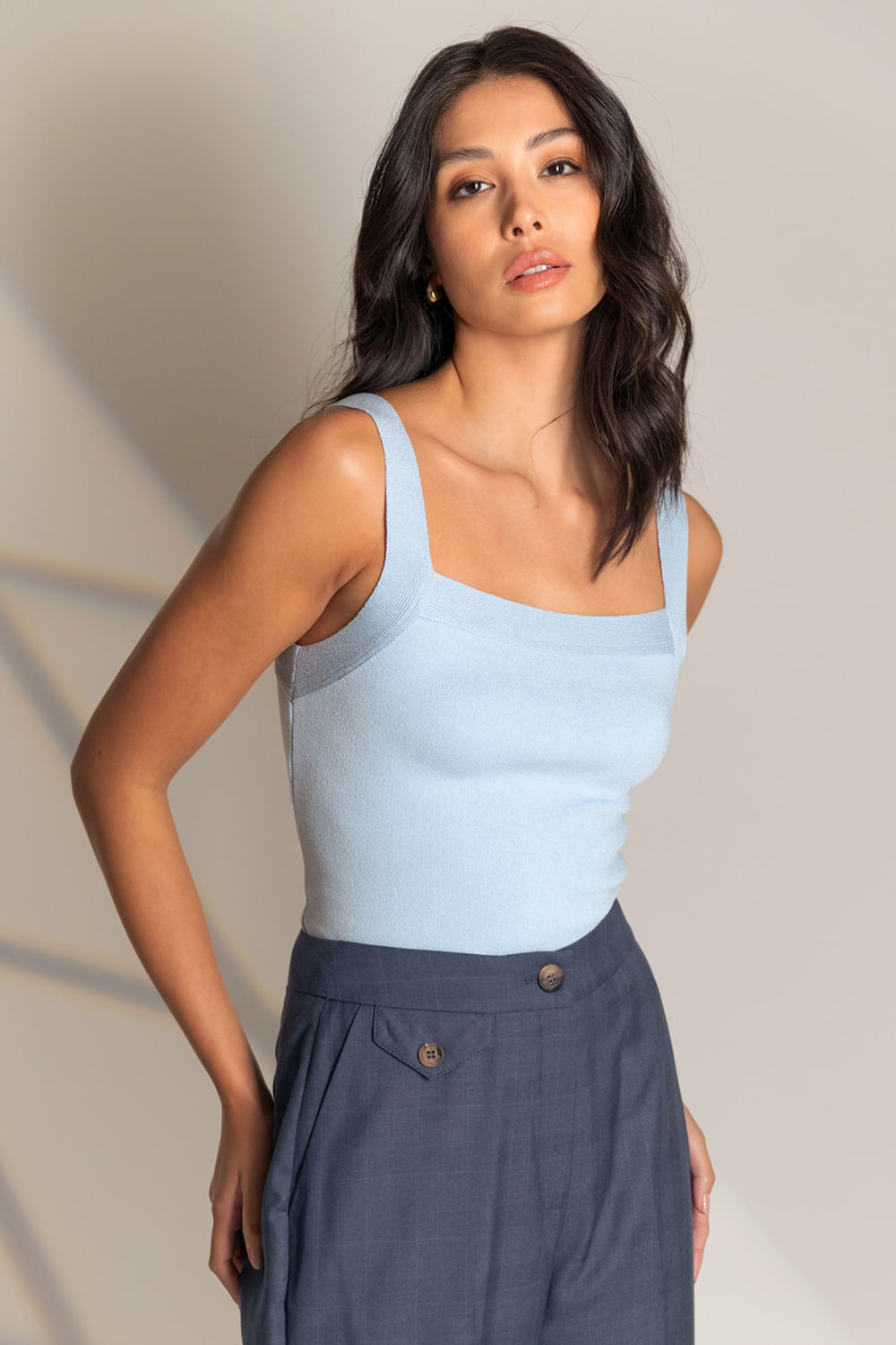Regata Tricot Celina Canelada - Azul Claro