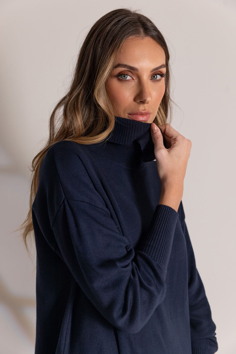 Blusa Tricot Lana Zíper Lateral - Marinho
