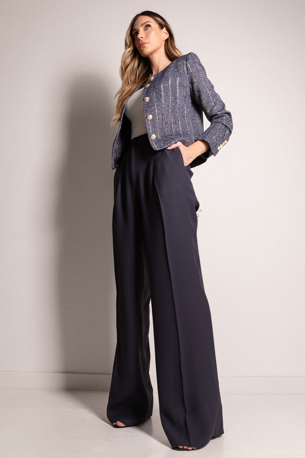 Calça Alfaiataria Pregas Ali Black - Marinho