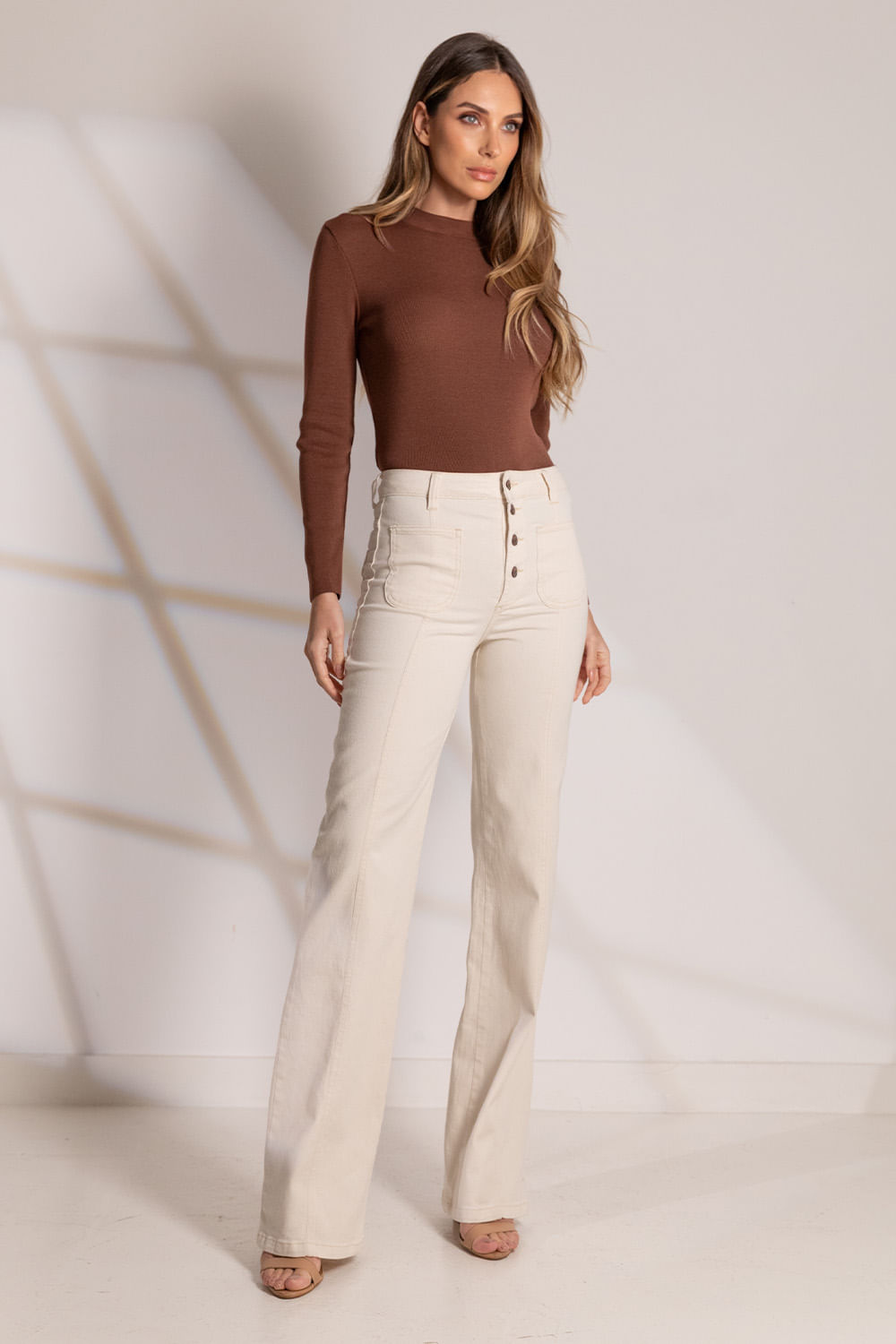 Calca Jeans Sarja Reta Bolsos Olivia - Off White