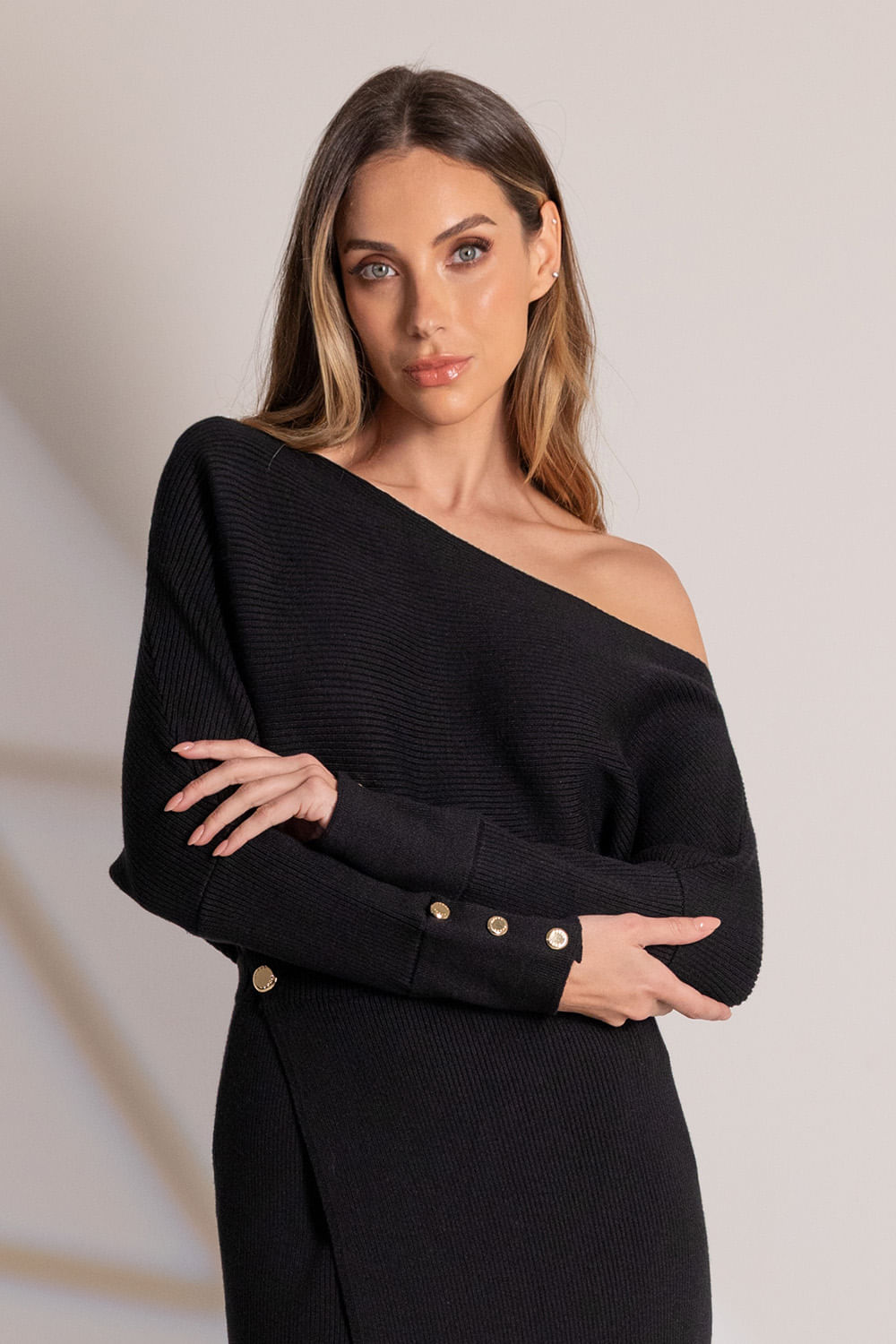 Blusa Tricot Helen Com Botões - Preto